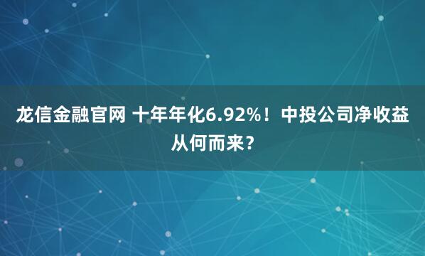 龙信金融官网 十年年化6.92%！中投公司净收益从何而来？
