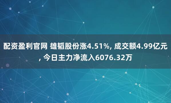 配资盈利官网 雄韬股份涨4.51%, 成交额4.99亿元, 今日主力净流入6076.32万